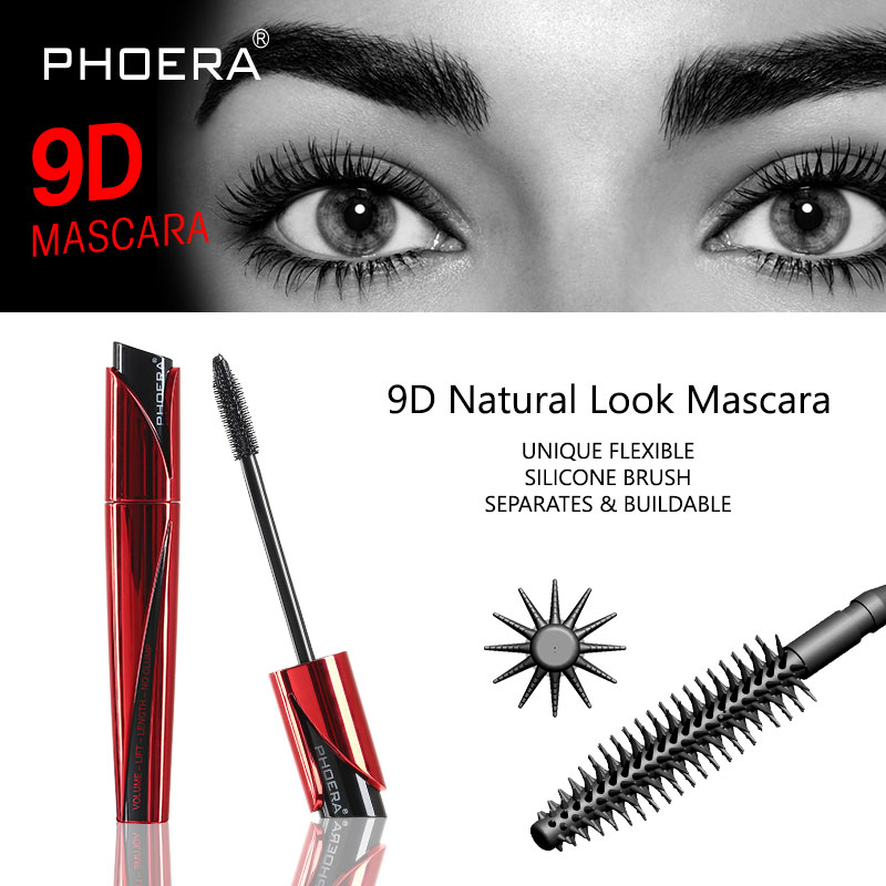 9D PHOERA Mascara Eyelash Extension Curling Thick Long Eyelash Mascara Waterproof Natural Noticeable Lash Flexible Brush TSLM1