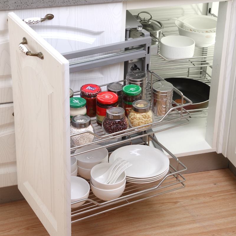 Kitchen cabinet corner corner linkage pull basket small monster corner pull basket cabinet rack upgrade model double row track