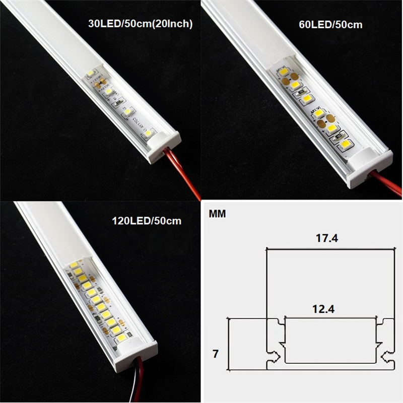 12VDC 50cm 20inch LED cabinet bar light,2835 60 120/240 led per meter flat U profile led hard strip,2W/6W/9W diode invisible