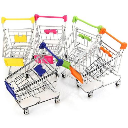 Supermarket Hand Trolley Mini Shopping Cart Desktop Decoration Storage Toy Gift Mini Shopping Cart Stainless Steel + Plastic