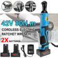 Electric Wrench 3/8" Cordless Ratchet 42V Rechargeable Scaffolding 90N.m Right Angle Wrench Tool with 1/2 Battery Charger Kit