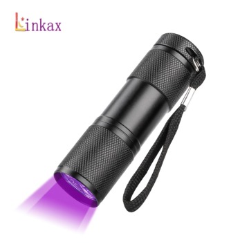 Portable Mini Aluminum LED UV Light 395nm 9 LED UV Flashlight Money check Purple Light ultraviolet Lamp