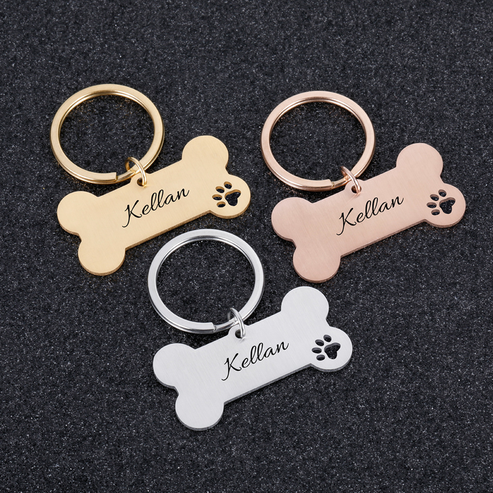 Personalized Collar Pet ID Tag Engraved Pet ID Name for Cat Puppy Dog Tag Pendant Keyring Bone Pet Accessories