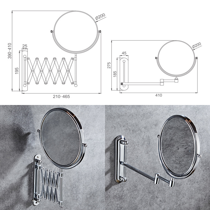 ELLEN Makeup Mirror Bath Mirror Wall Mounted Magnifier Chrome Bathroom Mirrors Bathroom Hardware-80291