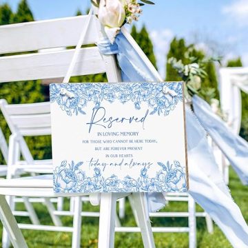 Blue Sketch Floral Memorial Wooden Wedding Plaque