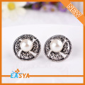 Classic Retro Antique Silver Pearl Stud Earrings Jewelry