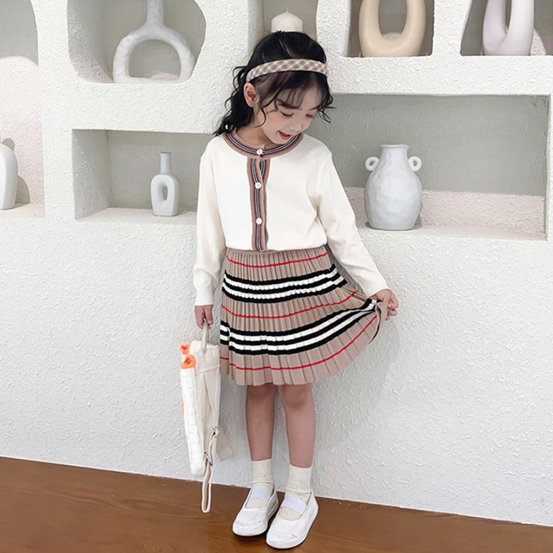 3-8 Years Old Autumn Spring Girls Knitted 2 Pieces Sets Sweater Coat+Skirt Girls Outfits Long Sleeve Baby Girl Wool Clothing Set