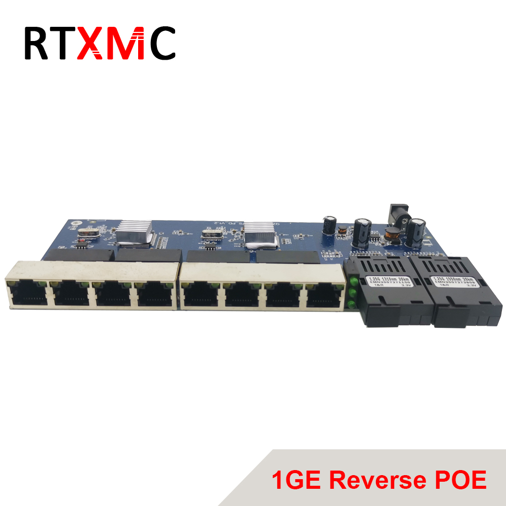 Reverse POE 2G8 RJ45 Gigabit Ethernet Switch 2*1.25G Fiber port SC connector 8*1000M PCBA Board Fibra optical Converter plate