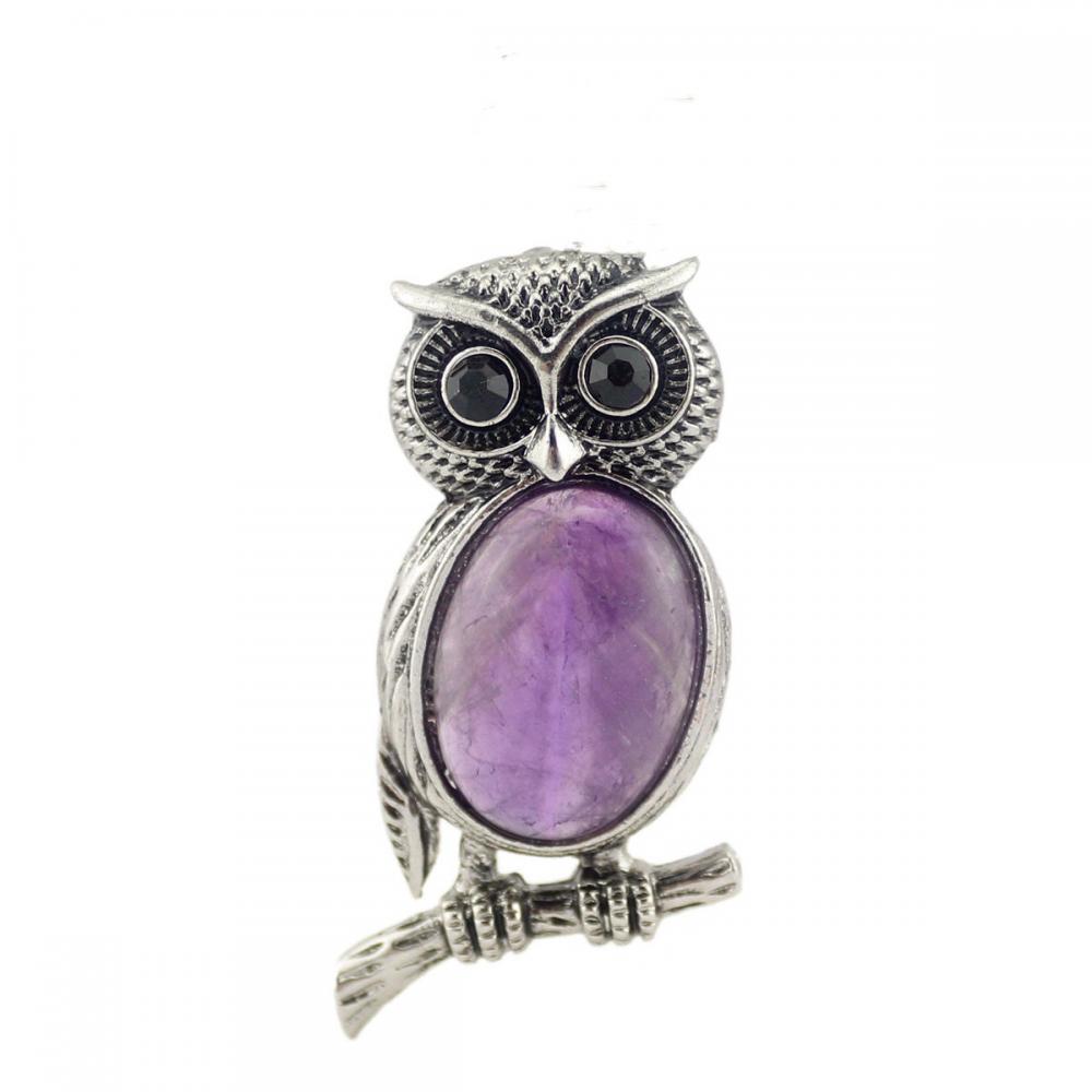 Owl Necklace Healing Crystal Stones Pendant Necklaces for Women Men Gemstone Jewelry for Reiki Spiritual Energy Lucky