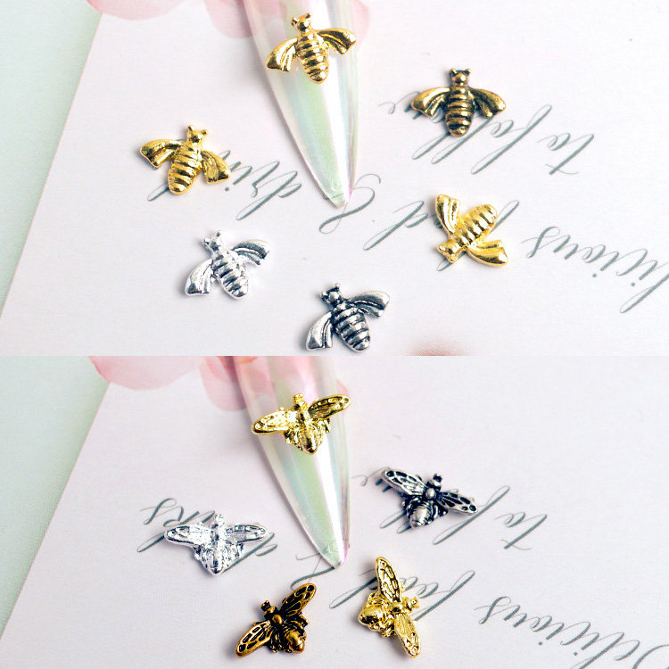 100pcs Retro Gold Silver Bee Honeybee Alloy Metal Rivet Nail Art Decorations Supplies Nails Accesorios Jewelry Designs Charms