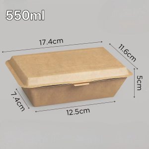 550ml Hinged‑Lid Kraft Paper Takeaway Container