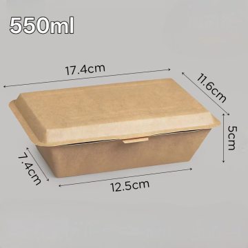 550ml Hinged‑Lid Kraft Paper Takeaway Container