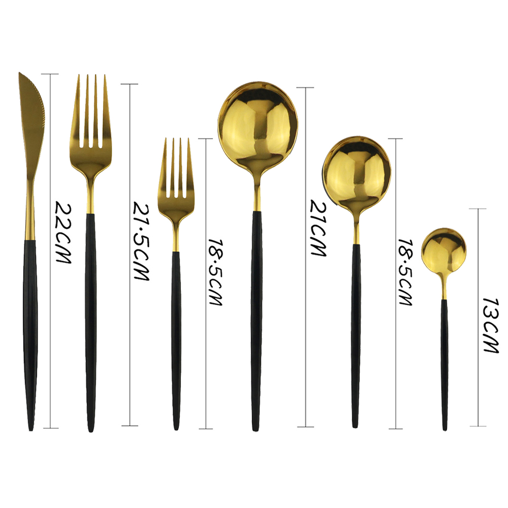 4/ 6 set Gold Flatware Set Kitchen 18/10 Stainless Steel Tableware Set Knife Fork Spoon Cutlery Set Party Home Accessories Black