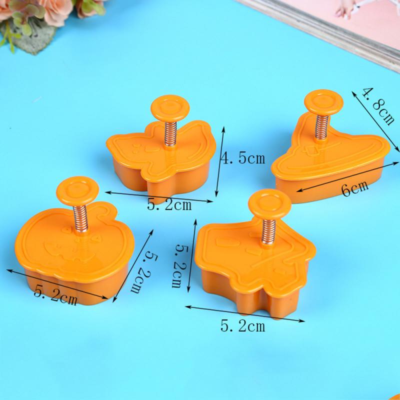 4pcs Halloween Cookie Cutters Cookie Stamp Biscuit Mold 3D Cookie Plunger Cutter DIY Baking Mould Bakeware Cookie Tools