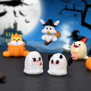 2Pcs Halloween Resin Ghost Witch Bat Pumpkin Animal Miniatures Figurines Fairy Garden Ornaments Micro Landscape DIY Crafts Gift