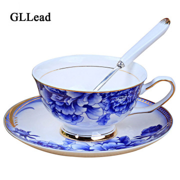 GLLead Chinese Style Blue And White Porcelain Tea Cup And Saucer Top Grade Ceramic Coffee Cups China Celadon Teacup Set