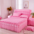 Red Wedding Bedspread Fitted Sheet Pillowcases 1/3pcs Girls Thicker Warm Bed Cover Princess Lace Bedding Bed Skirt