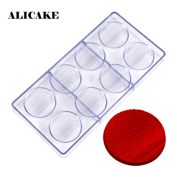 8 Cavity Plastic Chocolate Mold Round Wave Shape Polycarbonate Chocolate Form Mould Baking Pastry Cake Decoration Bakery Tools