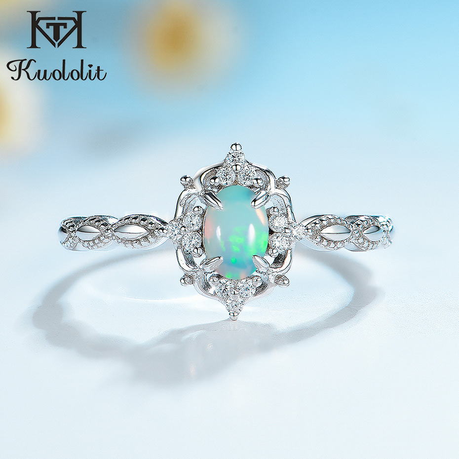 Kuololit Natural Opal Gemstone Rings for Women 925 Sterling Silver Fire Stone Size 10 Ring Wedding Engagement Gift Fine Jewelry