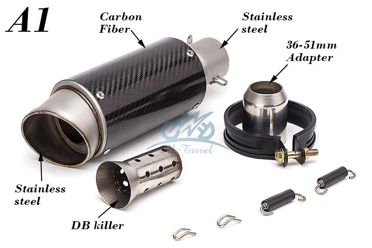 36-51mm universal motorcycle exhaust muffler with DB killer carbon fiber for Z900 ER6N GSXR750R MT07 CBR300R Z650 R6 S1000RR
