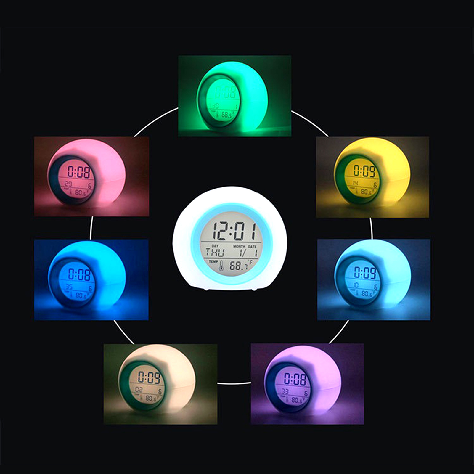Digital Clock Temperature Detect Electronic Alarm Clock Fashion Night Light 7 Color LED Snooze for Kids Clock Sleep Timer Clocks
