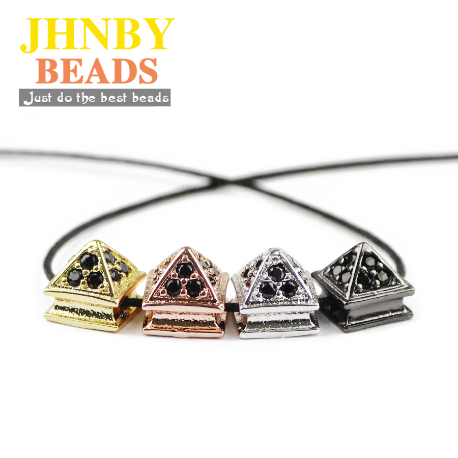 JHNBY 4pcs Tower shape Copper Spacer Loose beads Black Rhinestone charms Jewelry Braided rope bracelet making DIY Rivet Findings