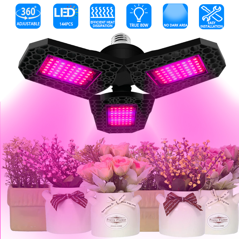 80W LED Grow Lamps Lights Full Spectrum Growing Lamps Foldable Plant Lamp 85-265V Bulb Indoor Plants Seed Flowers Seedling