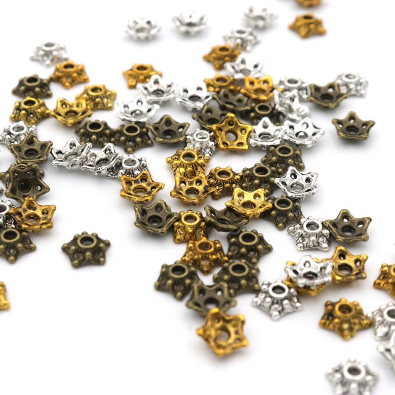 100Pcs Antique Silver Gold Flower Star Loose Sparer Bead End Caps for Jewelry Making Finding Diy Accessories Component Wholesale