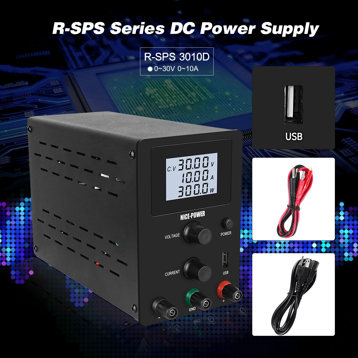 220V 0-30V 0-10A DC Power Supply Switching Voltage-stabilized Source Regulated Power Voltage Supply C V CC Dual Output Modes