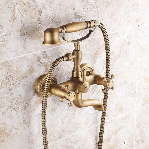Bathtub Faucets Wall Mounted Antique Brass Brushed Bathtub Faucet With Hand Shower Bathroom Bath Shower Faucets Torneiras XT354