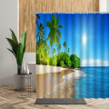 Sea Beach Scenery Shower Curtain For Bathroom Decor Sunlight Ocean Green Coconut Bath Screen Sunset Backgdrop Fabric 3D Curtains