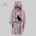 Lick Lip Large Size 4XL 5XL Cat Printing Nightie Long Sleeves Pocket Hooded Nightgown Cute Loose Comfortable Homewear SWA10116-4
