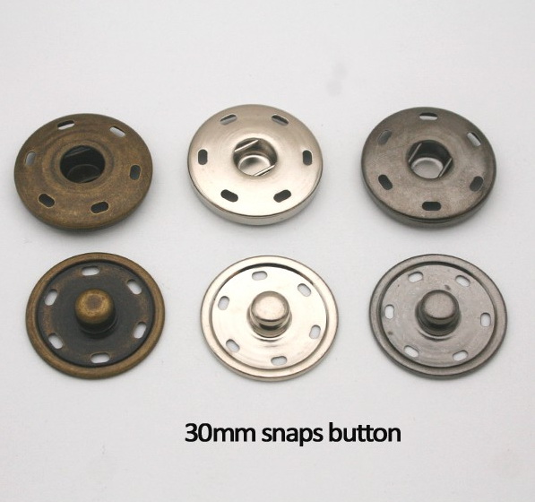 10sets Metal snap buttons 30mm big large metal brass sew on press button snap button fastener sliver/bronze/black nickle SF023