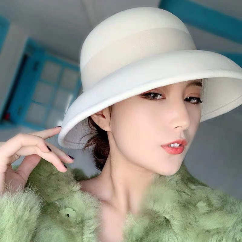 2020 New Formal Hats Winter Pure 100% Wool Felt Bowknow Fedora Hat White Cap Wool Mother Gift Lady Top Grade Wedding Banquet
