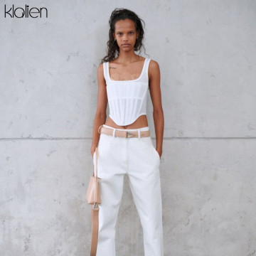 KLALIEN summer white skinny simple basic female tank top fashion casual camis soft high street aesthetic t shirt women's clothes