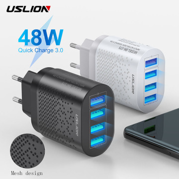 USLION EU/US/UK Quick Charge 3.0 USB Charger 4 Ports 48W Fast Charging Wall Charger Adapter For Samsung Xiaomi Phone Charger