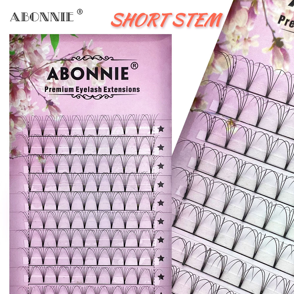 Abonnie Hot Sale Premade Russian Volume Fans Short Stem 3d/4d/5d/6d C/D Curl Mink Eyelashes Makeup Eyelash Extensions Supplies