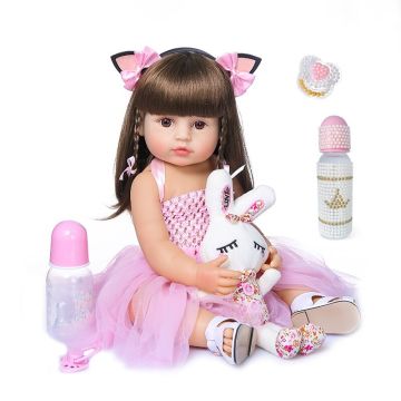 55cm NPK bebe doll reborn toddler girl pink princess baty toy very soft full body silicone girl doll
