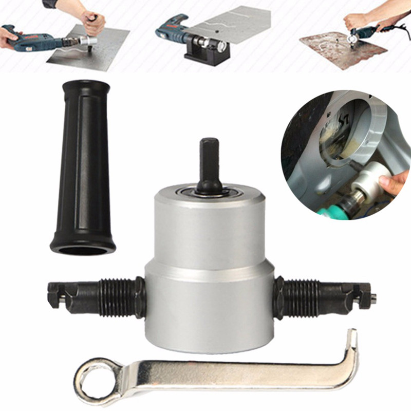 Professional Nibble Metal Cutter Double Head Sheet Nibbler Metal Cutter Drill Tool Attachment Metal Plate Open Hole Drill