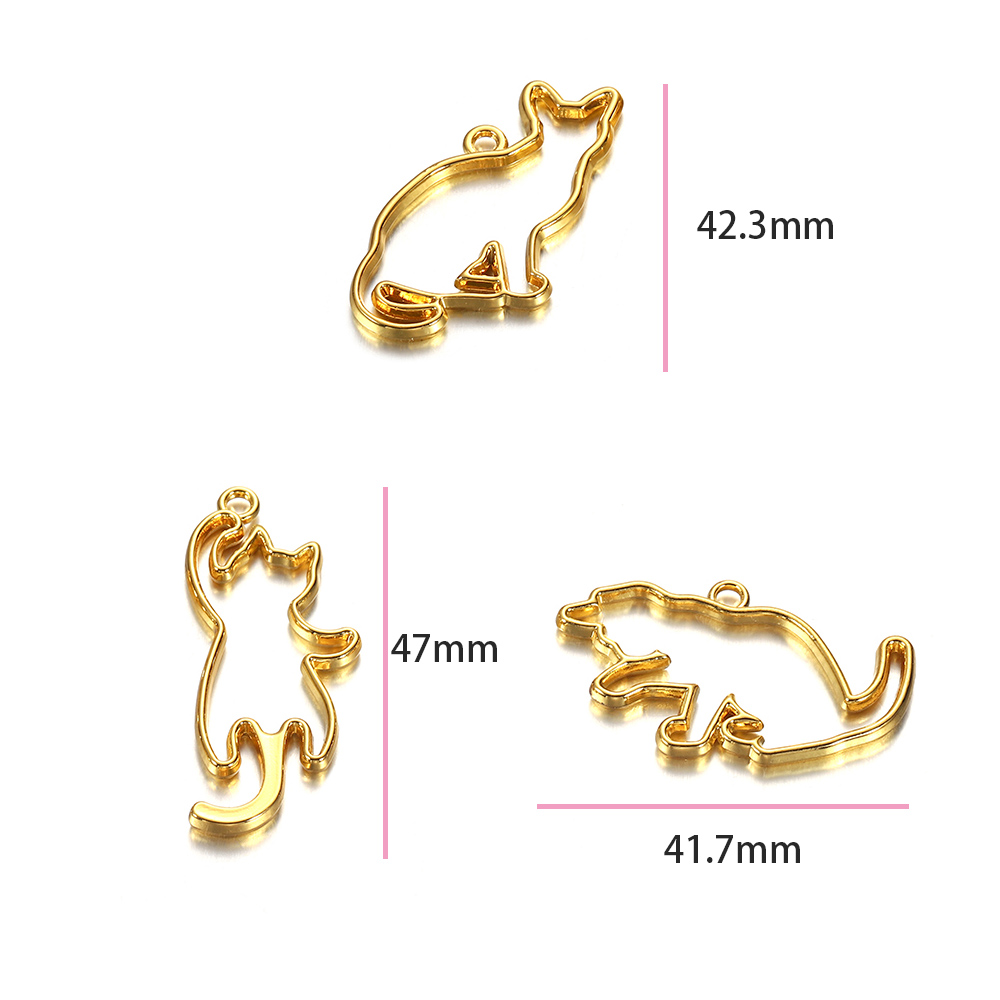 5pcs/set Metal UV Epoxy Resin Mold Cute Cat Frame For DIY Jewelry Making Necklace Pendant Kitten Cats Silicone Molds Tool Supply