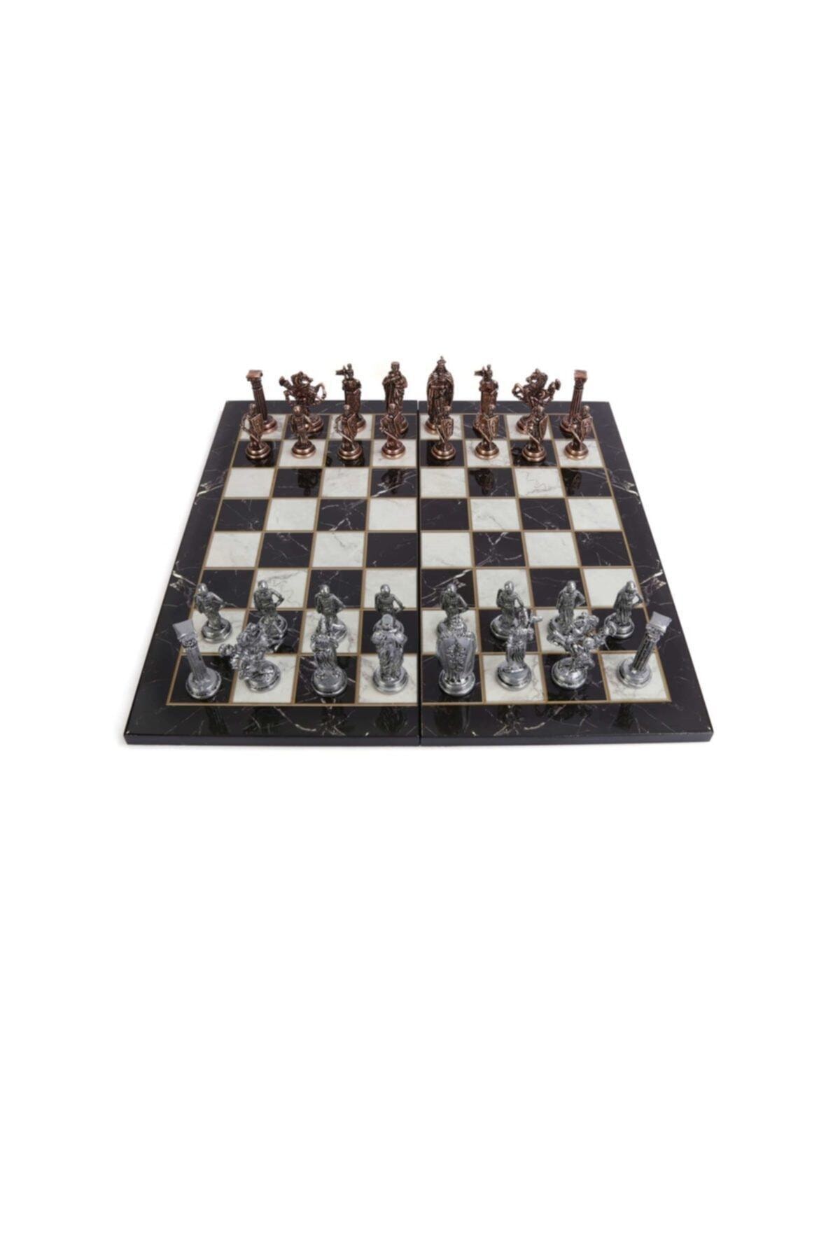 5 No. Antique Copper Chess pieces And Luxury Folding Marble Patterned Chess Board Chess Game Set