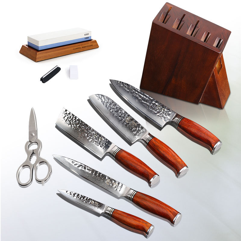 YARENH 8 PCS Chef Knife Set - High Quality Acacia Wood Knife Block Set - Pro Damascus Steel Kitchen Knives Sets - For Chefs Gift