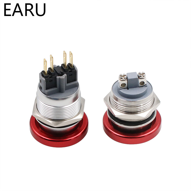 22mm Metal Aluminum Switch Push Button Mushroom Emergency Stop Push Button IP67 Waterproof Switch Momentary Latching 1NO 1NC