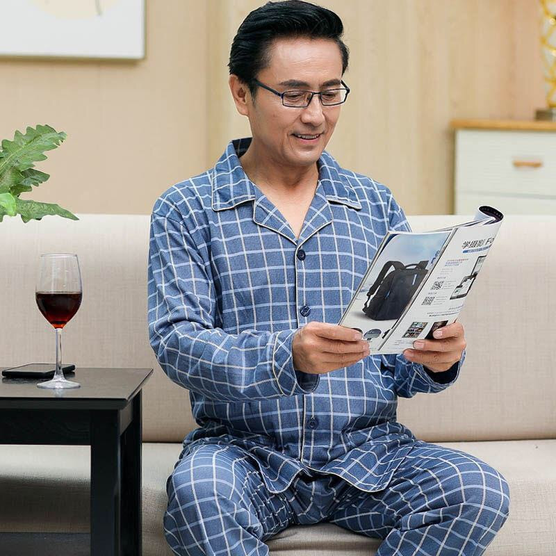 2020 Autumn Cotton Pajama Sets For Men Comfortable Men's Sleepwear Casual Simple Long-Sleeves Male Plus Size Nightgown