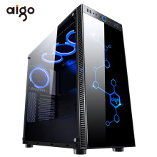 Aigo Desktop Computer Gaming Case Mid-Tower ATX Game PC Computer Chassis Case Tempered Glass Computer Cases CPU Cooling RGB Fan