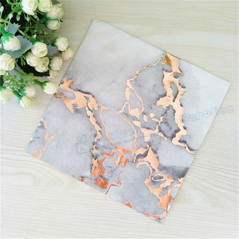 Free Ship 100pcs Grey Marble with Gold Foil Paper Napkin Birthday Wedding & Engagement Party Supply Tissue Napkin Serviettes