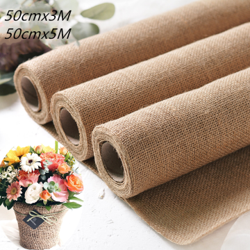 3M/5M rolls Flower Packaging Paper Korean Hemp Cotton Linen Fabric Fiber Texture Bouquet Gift Wrapping Material Florist Supplies
