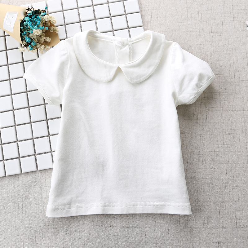 Baby Girl Summer Blouse Newborn Infant Pure Cotton Soft T Shirt Sweet Peterpan Collar Toddler Kids Comfortable Tops Tees