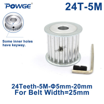 POWGE Arc HTD 5M 24 Teeth Synchronous Timing Pulley Bore 6/8/10/12/14/15/16/19/20mm for Width 25mm HTD5M Belt 24Teeth 24T