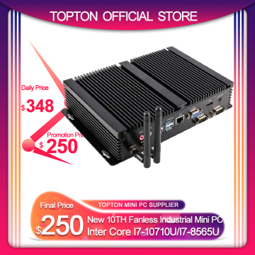 Topton Industrial Fanless PC Intel i7 10510U i5 8265U 2*DDR4 M.2 NVME+MSATA+2.5''SATA 2*COM HDMI VGA WiFi Rugged Mini Computer